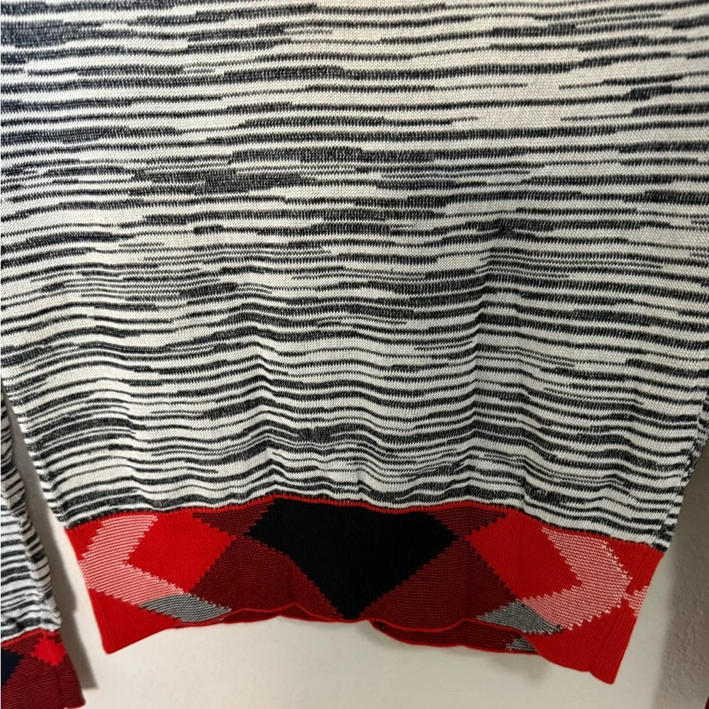 Tory Burch Arielle Cardigan Contrast Trim Navy Blue Red Ivory XS
